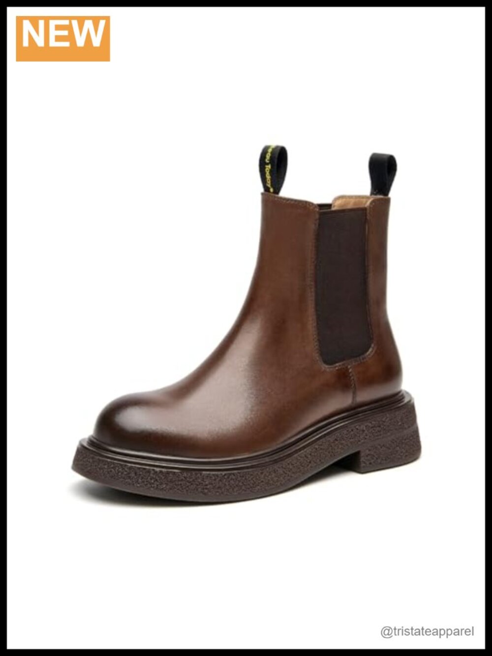 Women's Leather Chelsea Ankle Boots Platform Wide Calf Pull-On Block Heel